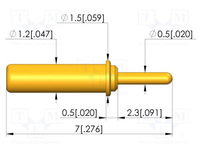 Test needle; Spring compression: 1mm; 1.3mm; 2A; CuBe; gold-plated