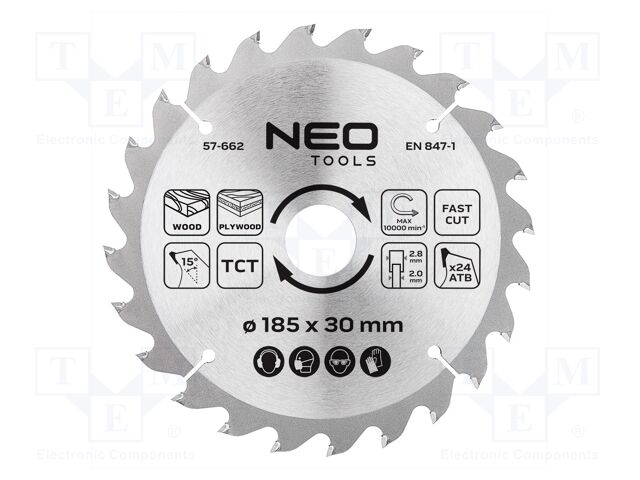 Circular saw; Ø: 185mm; Teeth: 24; cemented carbide; Øhole: 30mm