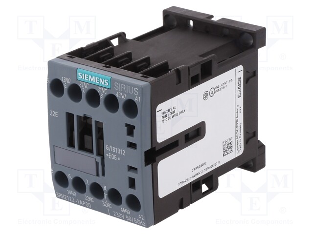 Contactor: 4-pole; NC x2 + NO x2; 230VAC; 10A; DIN,on panel; 3RH20