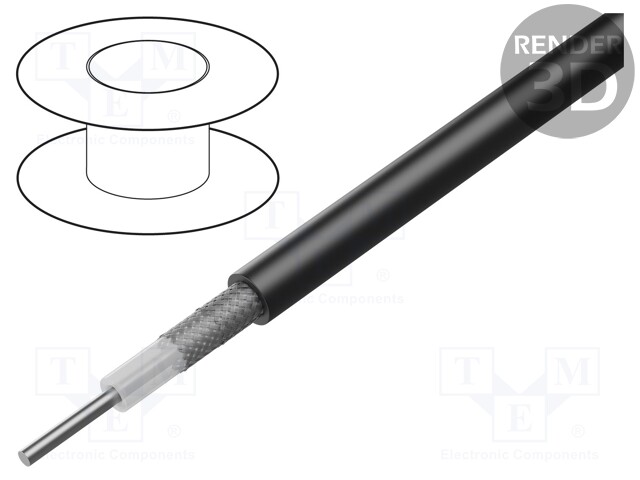 Wire: coaxial; RG223U; solid; Cu; PVC; black; 5.4mm; CPR: Eca