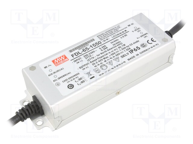 Power supply: switched-mode; LED; 65.1W; 25.2÷42VDC; 1550mA; IP65