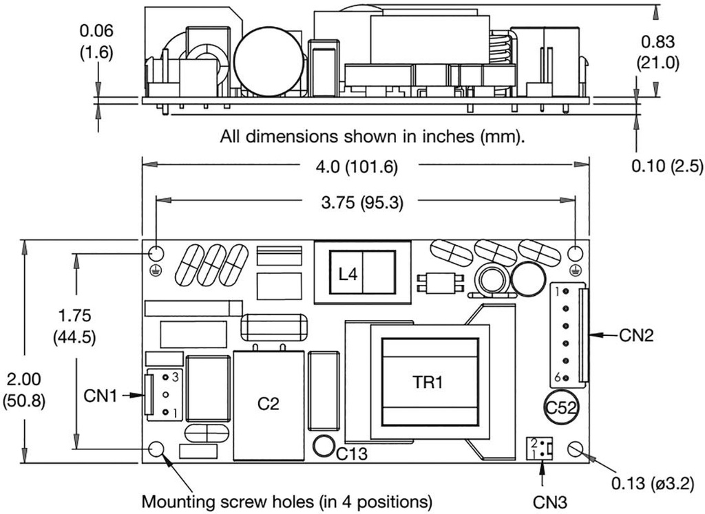 AC/DC Open Frame Power Supply (PSU), ITE & Medical, 1 Output, 100 W, 150W @ 10CFM