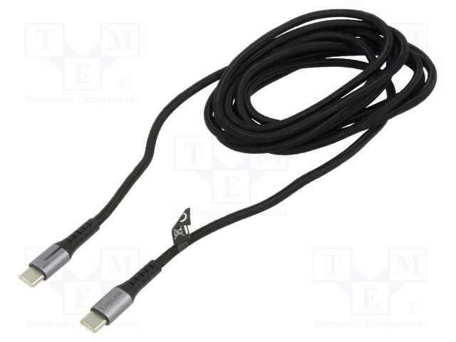 Cable; USB 2.0; USB C plug,both sides; 3m; black; 480Mbps; textile
