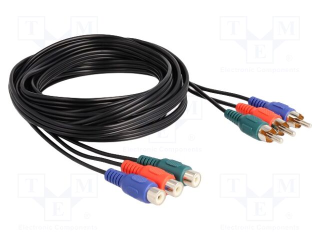 Cable; RCA socket x3,RCA plug x3; 3m; black; 28AWG