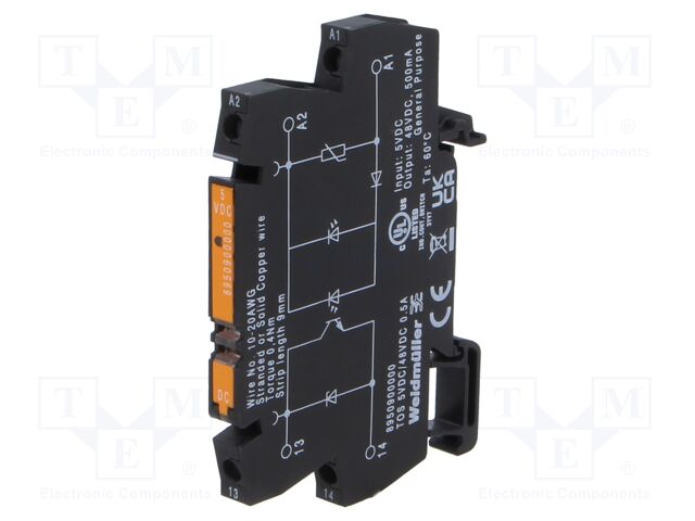Relay: interface; SPST-NO; Ucntrl: 5VDC; 500mA; 5÷48VDC; DIN