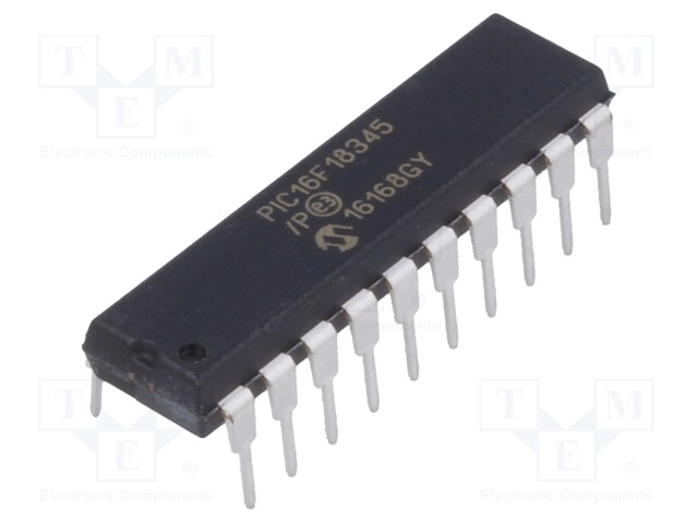 PIC microcontroller; Memory: 14kB; SRAM: 1024B; EEPROM: 256B; THT