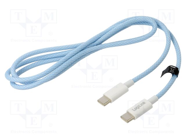 Cable; USB 2.0; USB C plug,both sides; 1m; blue; 480Mbps; textile