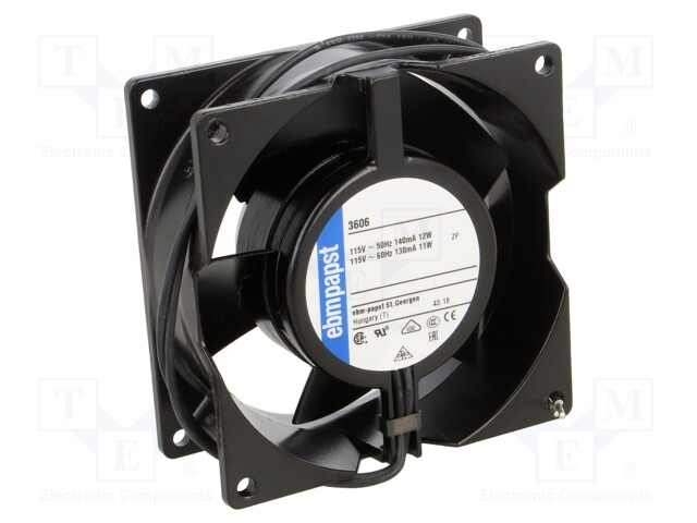 Fan: AC; axial; 115VAC; 92.5x92.5x38mm; 89m3/h; 42dBA; ball bearing