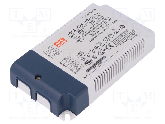 Power supply: switched-mode; LED; 65.1W; 69÷93VDC; 700mA; IP20