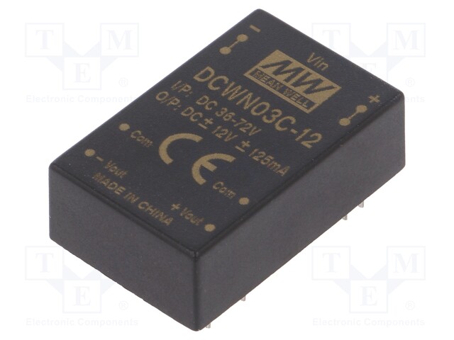 Converter: DC/DC; 3W; Uin: 36÷72V; Uout: 12VDC; Uout2: -12VDC; DIP24