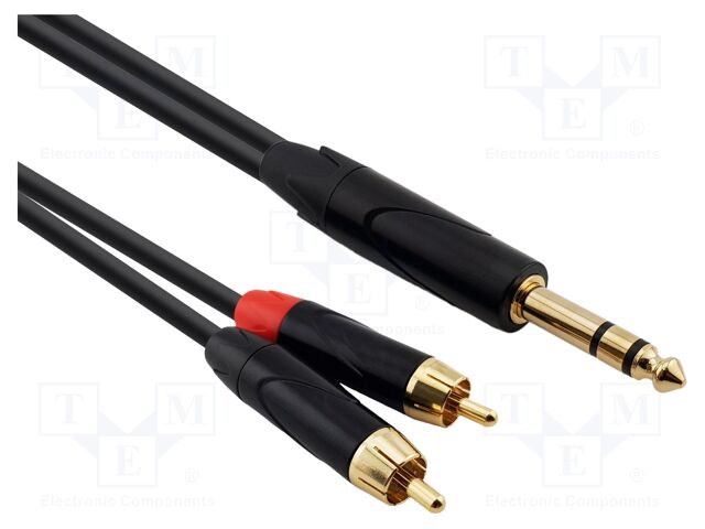 Cable; Jack 6,3mm plug,RCA plug x2; 20m; black; PVC