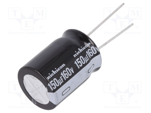 Capacitor: electrolytic; THT; 150uF; 160VDC; Ø18x25mm; Pitch: 7.5mm
