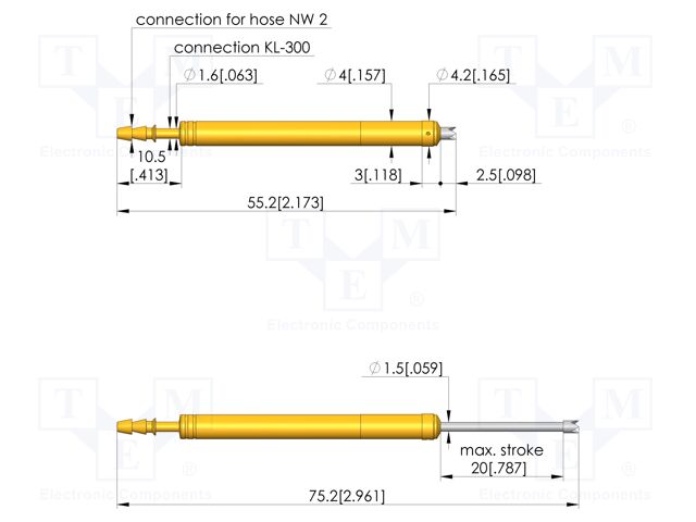 Test needle; Spring compression: 12mm; 20mm; 10A; steel; Ø: 2mm