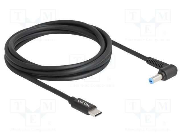 Cable; USB C plug,DC 5,5/1,7 plug; angled,straight; black; 1.5m