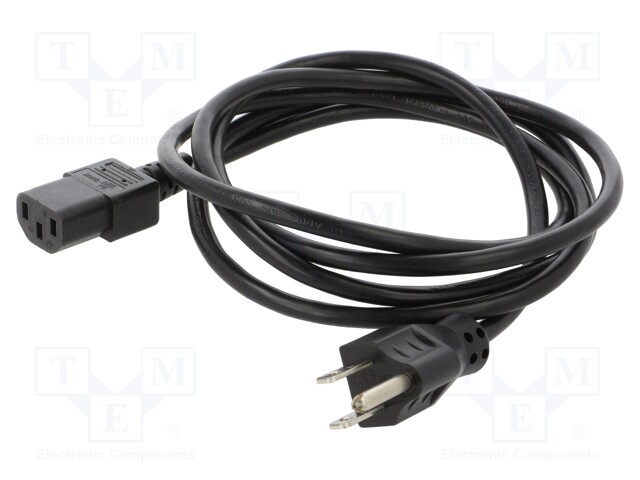 Cable; IEC C13 female,NEMA 5-15 (B) plug; PVC; 1.8m; black; 10A