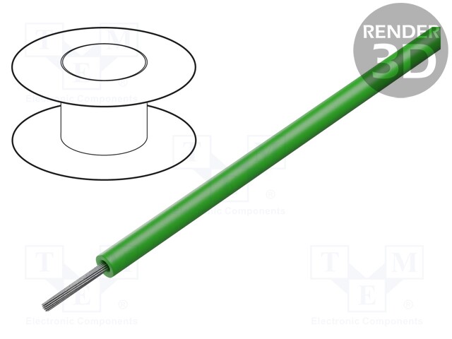 Wire; ThermoThin; stranded; Cu; 16AWG; green; PFA; 600V; 30.5m