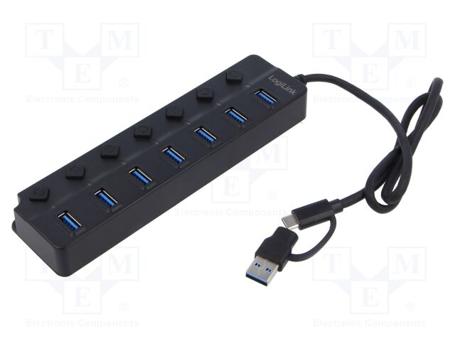 Hub USB; USB A socket x7,USB A plug,USB C plug; USB 3.2; black