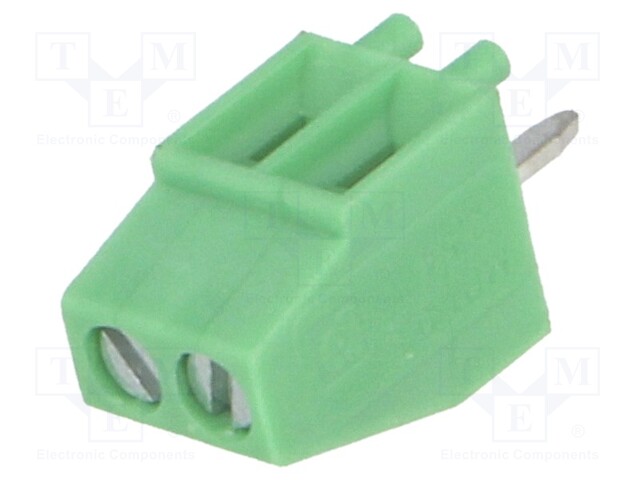 PCB terminal block; angled 90°; 2.54mm; ways: 2; on PCBs; 500um2