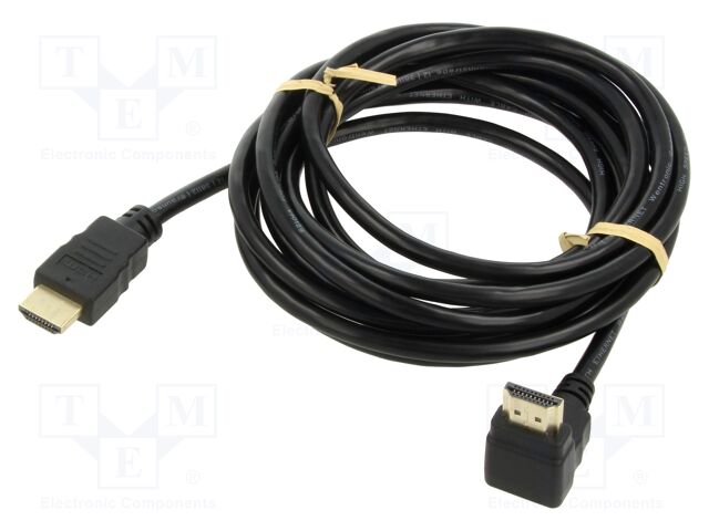 Cable; HDCP 2.2,HDMI 2.0; HDMI plug,HDMI plug 90°; PVC; 3m; black