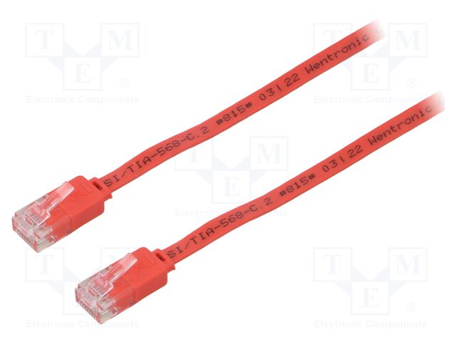 Patch cord; U/UTP; 6; stranded; Cu; PVC; red; Len: 2m; 32AWG