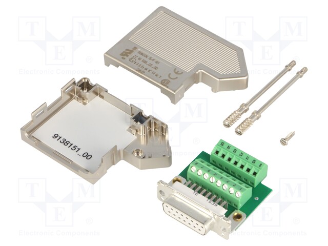 D-Sub; PIN: 15; plug; female; Locking: threaded joint; angled; 50V