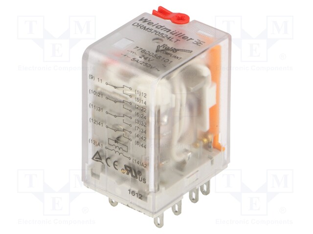 Relay: electromagnetic; 4PDT; Ucoil: 24VAC; 5A/250VAC; 5A/24VDC; 5A