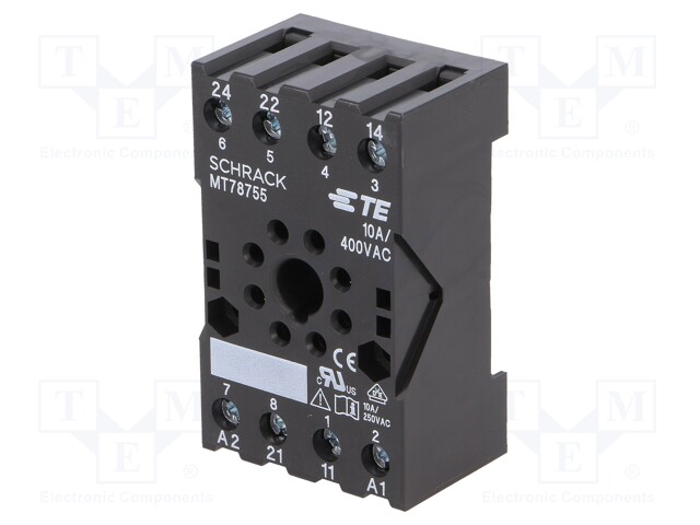 Socket; PIN: 8; 10A; 400VAC; H: 26mm; W: 38mm; Mounting: DIN; Series: MT