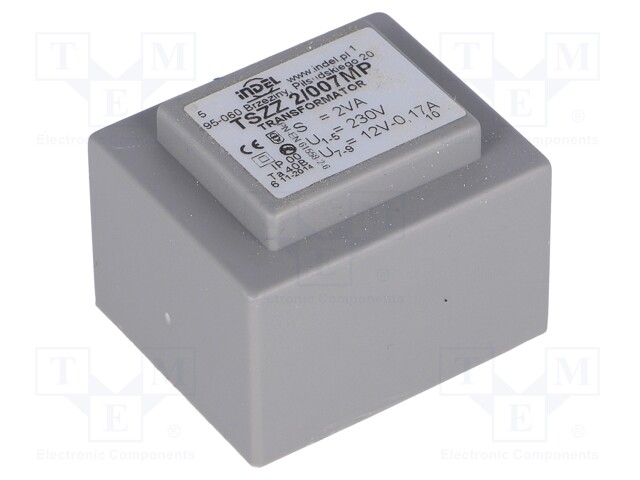 Transformer: encapsulated; 2VA; 230VAC; 12V; 0.16A; Mounting: PCB