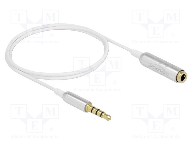 Cable; Jack 3.5mm 3pin socket,Jack 3,5mm 4pin plug; 0.5m; white