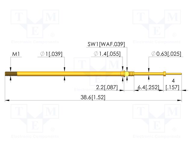 Test needle; Spring compression: 4.3mm; 6.35mm; 3A; CuBe; Ø: 0.4mm