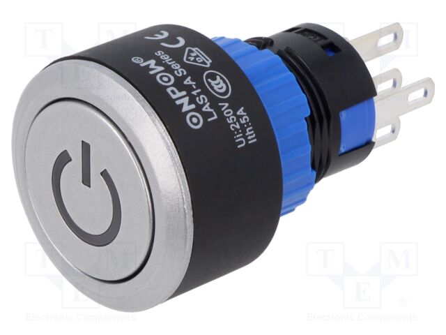 Switch: push-button; Pos: 2; SPDT; 0.5A/220VAC; 1A/12VDC; ON-(ON)