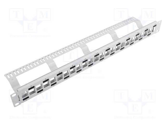 Patch panel; white; Number of ports: 24; rack 19"; RACK; Height: 1U