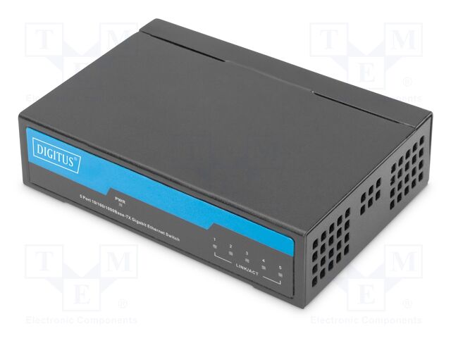 Switch Ethernet; DC 5V female,RJ45 socket x5; PnP; black