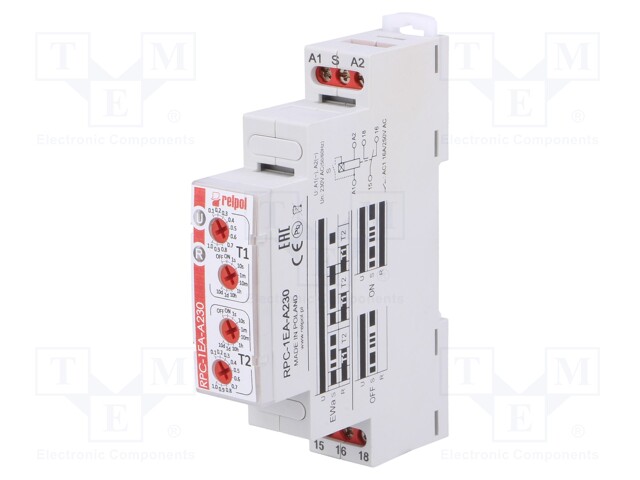 Timer; 1s÷10days; SPDT; 24VDC/16A,250VAC/16A; 230VAC; DIN; PIN: 6