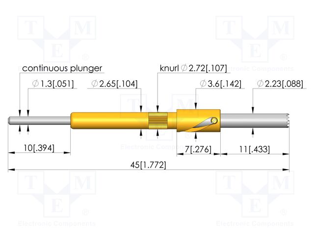 Test needle; Spring compression: 4mm; 5mm; 5A; steel; Ø: 2.25mm