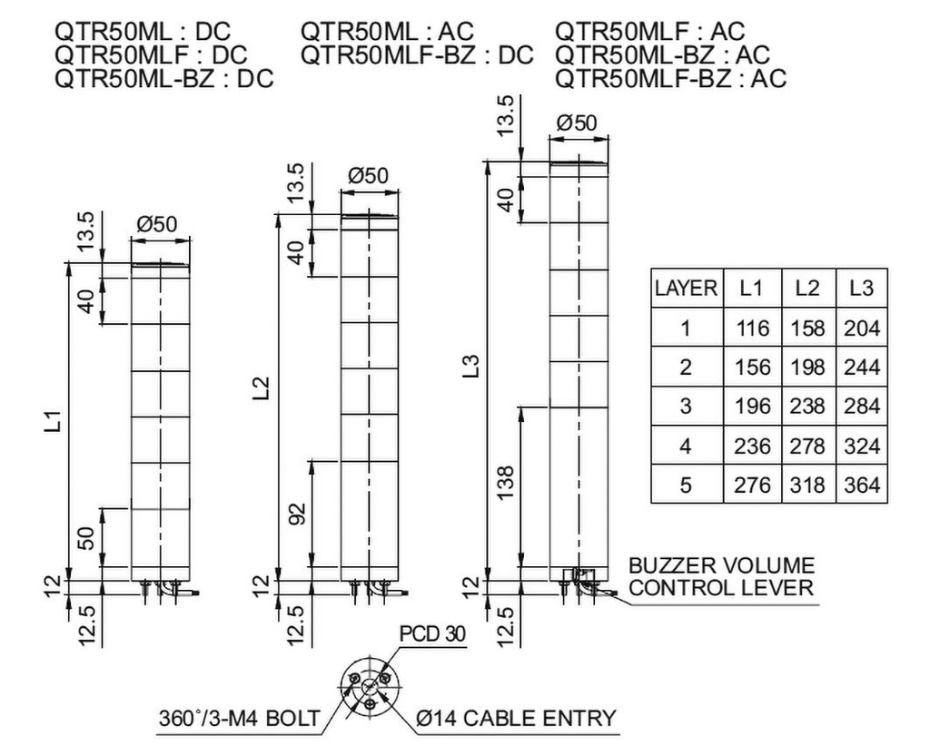 Signaller: signalling column; continuous light; Usup: 24VDC; LED