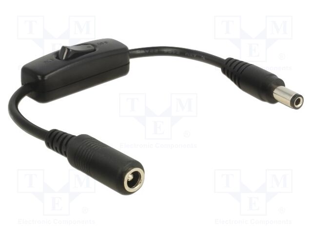 Cable; DC 5,5/2,5 plug,DC 5,5/2,5 socket; straight; black; 0.2m