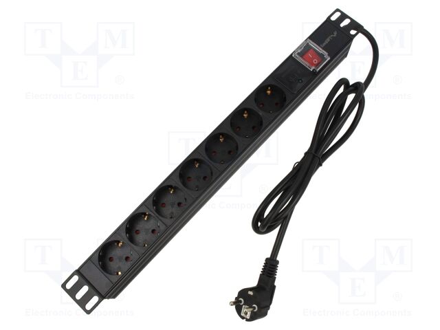 Plug socket strip: protective; Sockets: 7; 230VAC; 16A; black; 2m