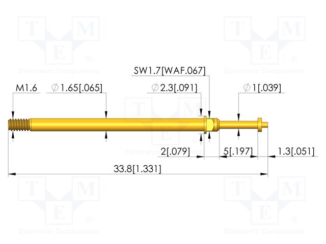 Test needle; Spring compression: 4mm; 5mm; 8A; CuBe; gold-plated