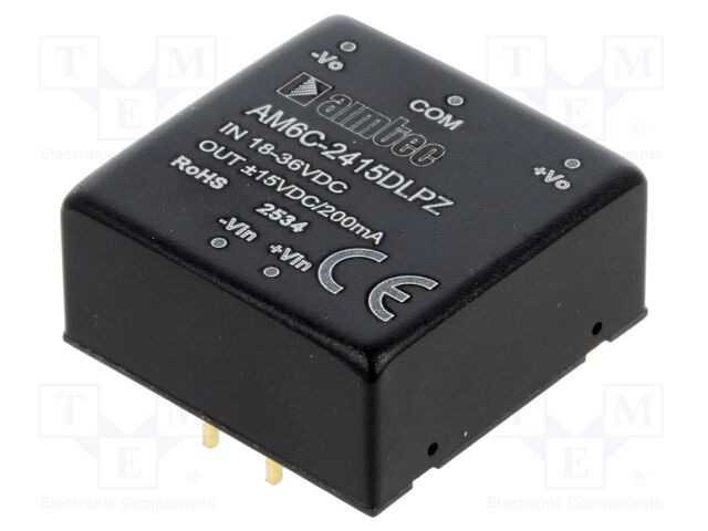 Converter: DC/DC; 6W; Uout: 15VDC; Uout2: -15VDC; Iout: 200mA; THT