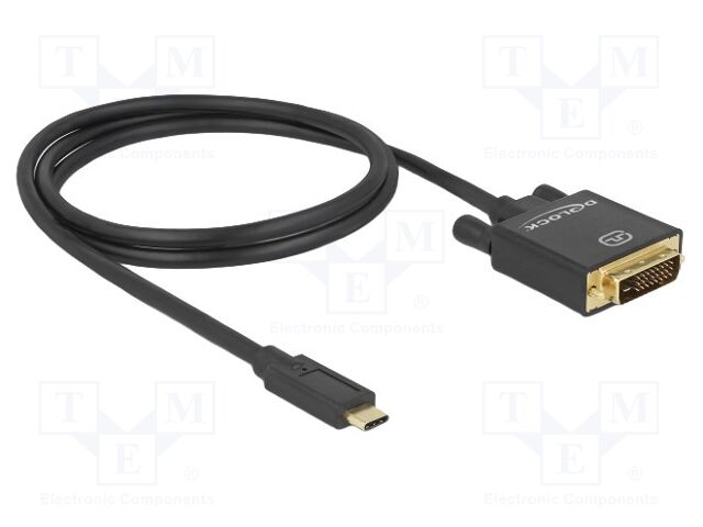 Cable; DVI-D (24+1) plug,USB C plug; dual link; 1m; black; black