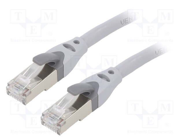 Patch cord; S/FTP; 6a; OFC; PVC; grey; 5m; RJ45 plug,both sides