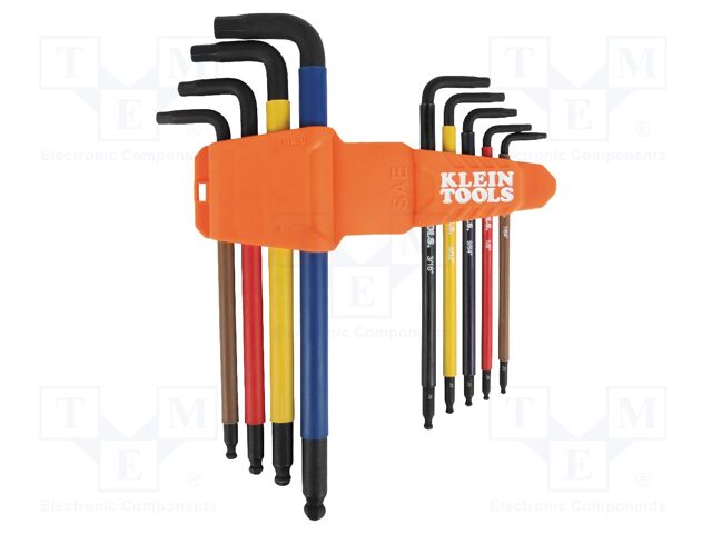 Wrench: hex key-set; inch,spherical; steel; 9pcs.