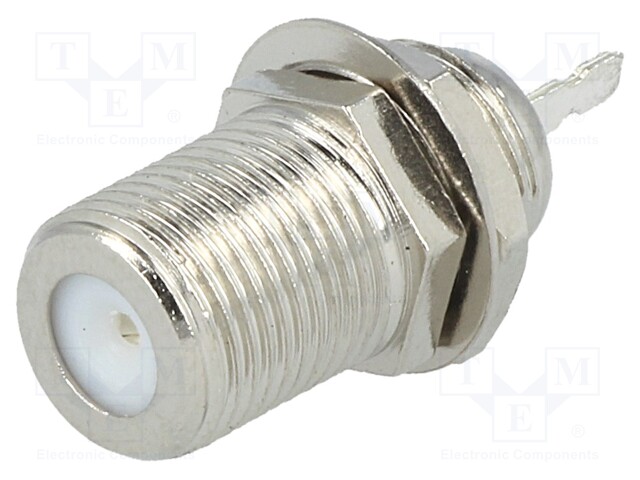 Socket; F; female; straight; soldering; for panel mounting