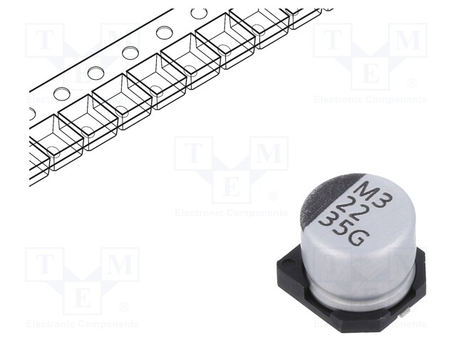 Capacitor: electrolytic; SMD; 22uF; ±20%; -55÷105°C; Series: GSC