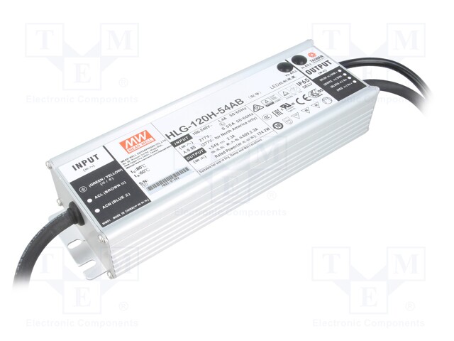Power supply: switched-mode; LED; 124.2W; 54VDC; 49÷58VDC; IP65