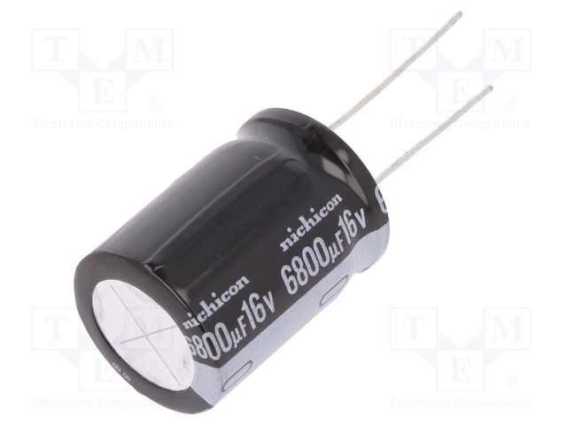 Capacitor: electrolytic; THT; 6800uF; 16VDC; Ø18x25mm; Pitch: 7.5mm