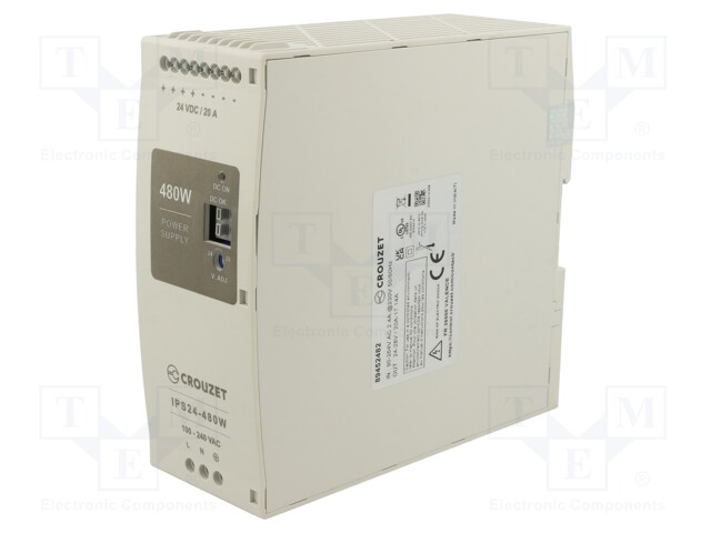 Power supply: switched-mode; for DIN rail; 480W; 24VDC; 20A; 93.5%