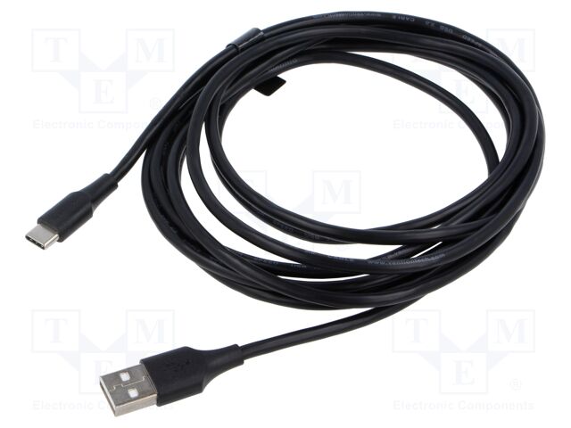 Cable; USB 2.0; USB A plug,USB C plug; nickel plated; 3m; black