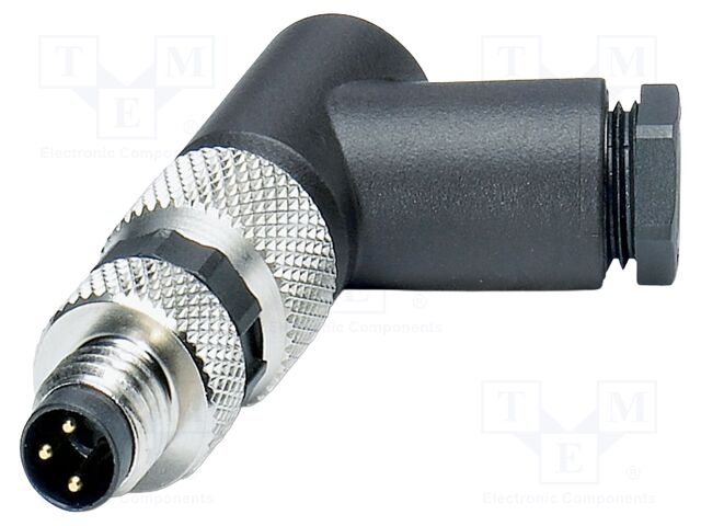 Connector: M8; PIN: 3; 4A; 48V; IP67; angled; unshielded; plug